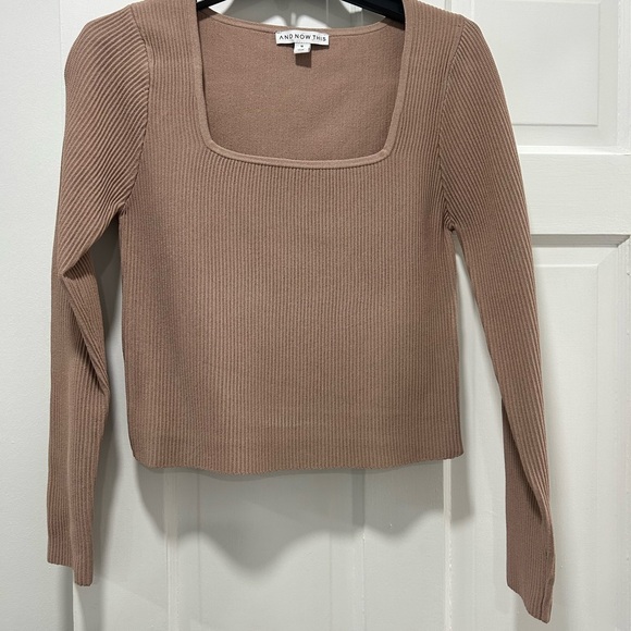 Tops - And Now This Ribbed Knit Square Neck Long Sleeve Top Beige Women’s M
 Sweater